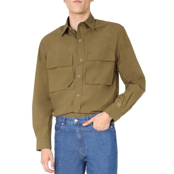 KENZO Button Down Cargo Maxi Pocket Oversized Fit Cotton Green Logo OverShirt  M - Picture 14 of 16